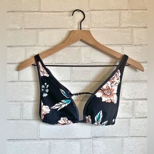 Roxy Surf Black & Tropical Floral Triangle Bikini Top